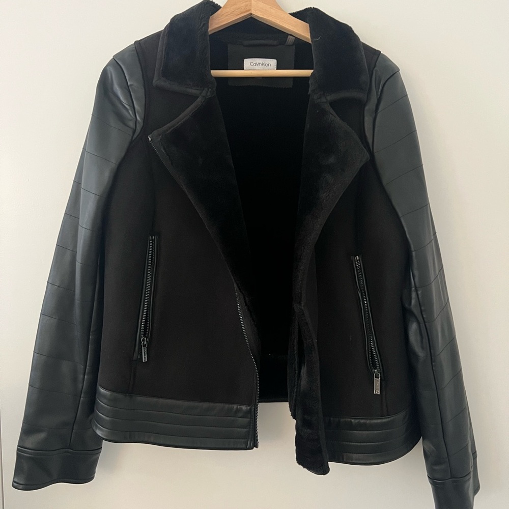 Calvin Klein Black Leather Jacket with Moto Style
